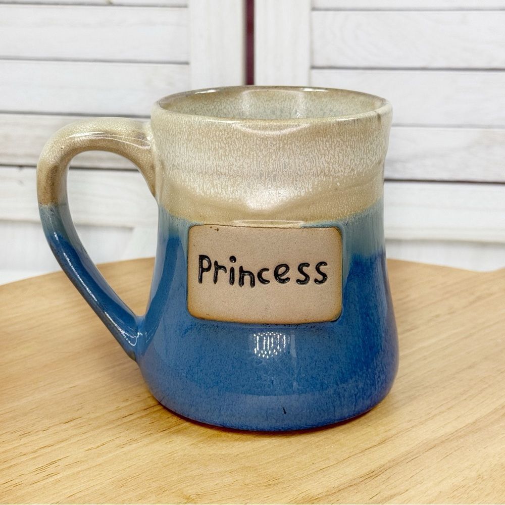 Vintage Century Princess Stoneware Pottery Glazed Ceramic Mug‎ Blue Tan Novelty